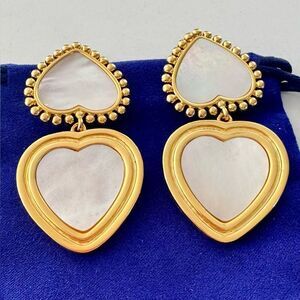TORY BURCH Elegant Gold and White Heart Earrings